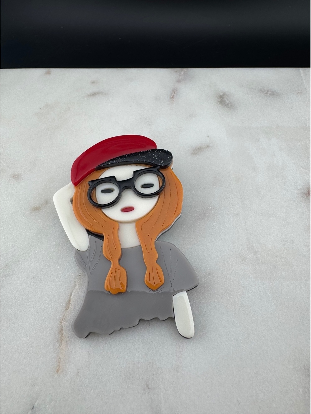 Stylish Girl Character Acrylic Brooch Pin with Glasses